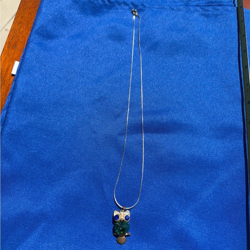 Gold-Tone Owl Pendant Necklace with Green and Blue Stones - Picture 1 of 5